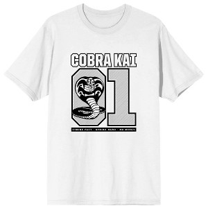 Cobra Kai 01 Strike Fast, Strike Hard, No Mercy Men's White Graphic Tee - 1 of 2