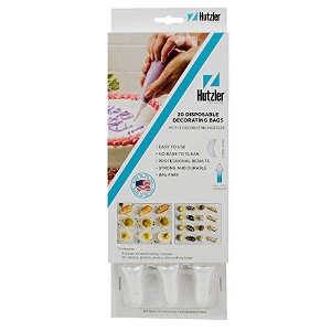 Hutzler Disposable Decorating Bags with Tips, Set of 20 Bags & 3 Nozzles for Cake Decorating - 1 of 4