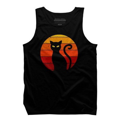 Men's Design By Humans Vintage Retro Sunset Halloween Black Cat I By lemonpepper Tank Top