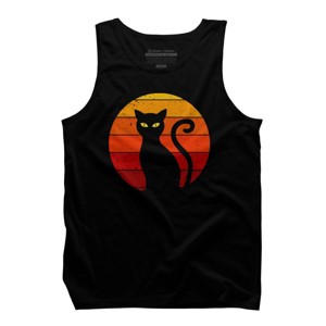 Men's Design By Humans Vintage Retro Sunset Halloween Black Cat I By lemonpepper Tank Top - 1 of 4