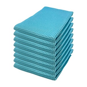MU Kitchen Premium Absorbent 17 x 25 Inch Microfiber Waffle Dishtowel, 8-Pack, Sea Blue - 1 of 2