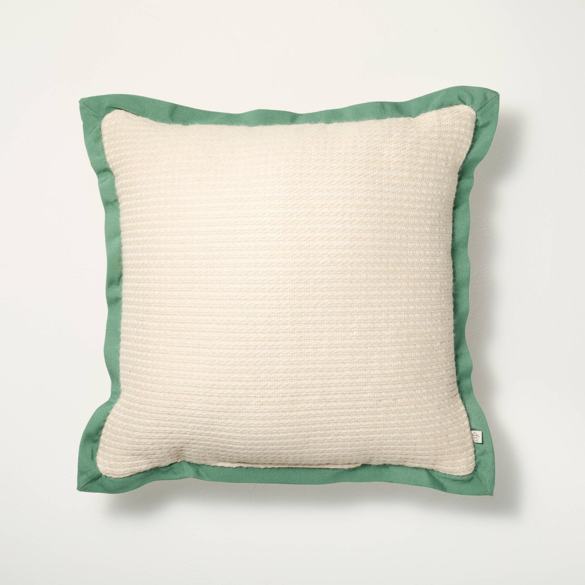 18"x18" Textured Woven Flange Detail Indoor/Outdoor Square Throw Pillow Natural/Green - Hearth & Hand™ with Magnolia