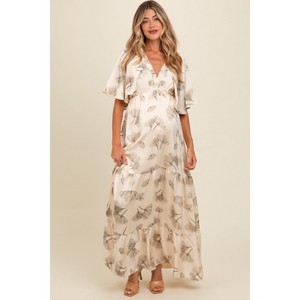 PinkBlush Cream Floral Deep V-Neck Maternity Maxi Dress - 1 of 4