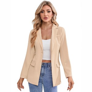 Womens Casual Blazer Lightweight Open Front Business Suit Jacket Long Sleeve Button Work Office Blazers with Pocket - 1 of 4
