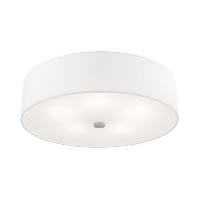 Brushed Nickel 22" Drum Semi-Flush Mount with Off-White Shade