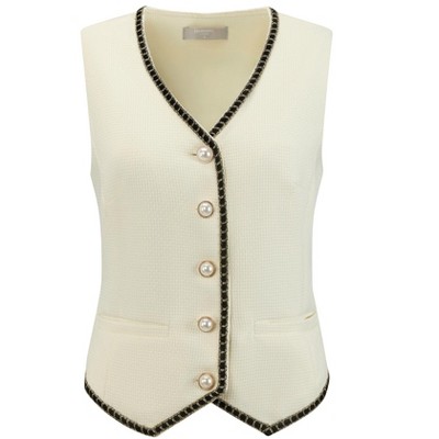 INSPIRE CHIC Women's Tweed Sleeveless Button Down V Neck Casual Business Blazer Vest