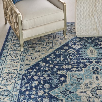 Ivory/Navy Synthetic 8' x 10' Rectangular Easy-Care Rug