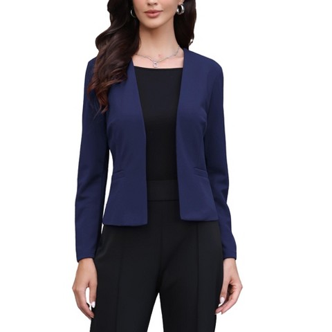 INSPIRE CHIC Women's Work Office Casual Long Sleeve Open Front Collarless Suit Jackets Large Beige
