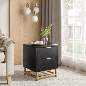 Modern 2-Drawer Dresser for Bedroom – Large End Side Table with Wooden Nightstand and Metal Legs - 1 of 4