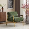 Racxily green modern style chair with soft cushion - minimalist metal frame, wooden armrests, modern elegance for living room/bedroom/office - 3 of 4