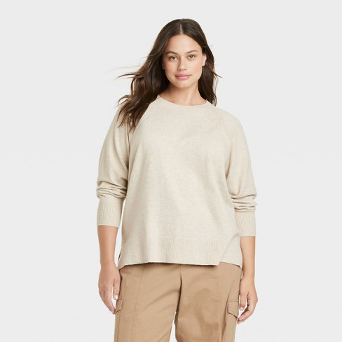 Women's Crewneck Pullover Sweater - Ava & Viv™ Oatmeal 4x : Target