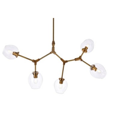 Cavoli Brass and Clear Glass 5-Light Chandelier