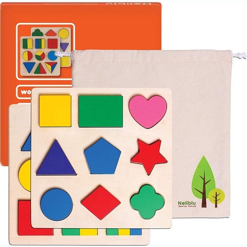Neliblu Wood Shape Toddler Puzzles Toys For Kids Xl Wooden Puzzles Set Of 2 multicolored Target