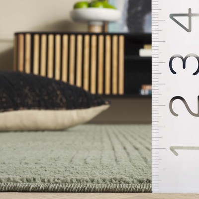 Hand-knotted Green Geometric Synthetic Square Area Rug