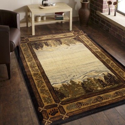 Kumasinova Lodge Area Rug with Mountain & Woods Design, Stain-Resistant Rugs for Living Room, Kid & Pet-Friendly, Made in Turkey