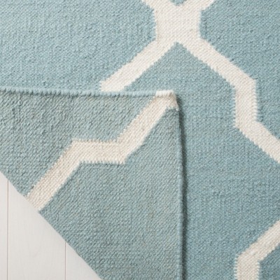 Handmade Light Blue/Ivory Wool Geometric Runner Rug 2'6" x 12'