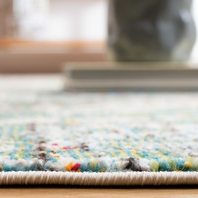 Green and Turquoise Abstract 5' Square Synthetic Area Rug