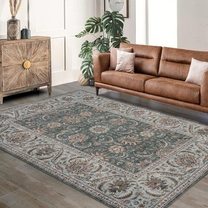 Machine Washable Living Room Rugs Large Vintage Floor Cover with Non-Slip Backing, Stain-Resistant Low Pile Indoor Mat, Floral Accent Rugs - 1 of 4