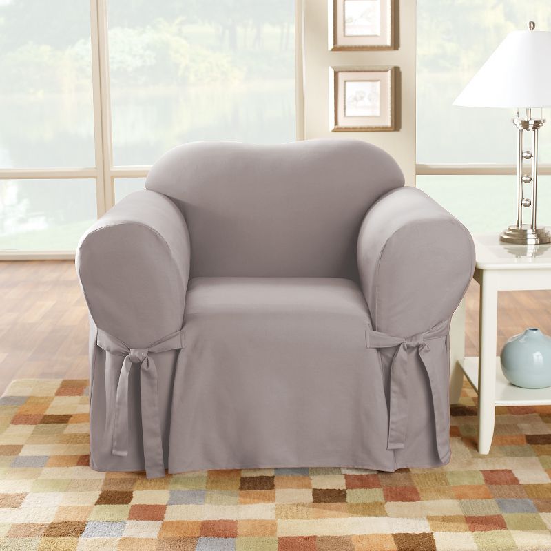 Cotton Duck Box Cushion Slipcover Light Gray - Sure Fit, 3 of 5