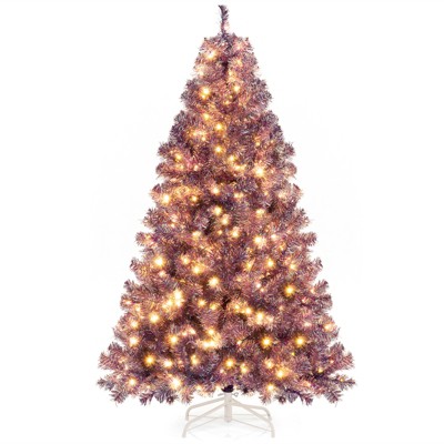 Tangkula 6 FT Pre-Lit Tinsel Christmas Tree Artificial Xmas Tree w/ Lush Branch Tips