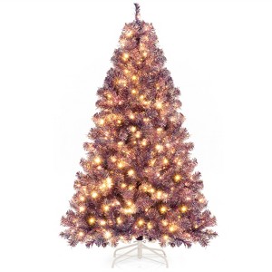 Tangkula 6 FT Pre-Lit Tinsel Christmas Tree Artificial Xmas Tree w/ Lush Branch Tips - 1 of 4