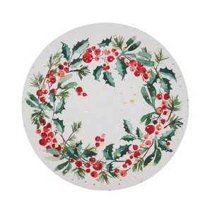 Saro Lifestyle Festive Foliage Holly Berry Wreath Placemat (Set of 4), White, 15"x15" - 1 of 4