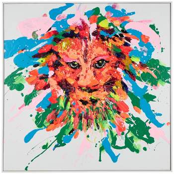 32"x32" Canvas Lion Abstract Paint Splatter Wall Art with White Frame - CosmoLiving by Cosmopolitan