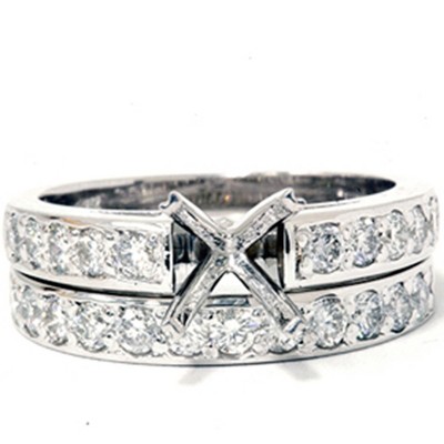 Pompeii3 7/8ct Diamond Semi Mount Ring Set 14K White Gold