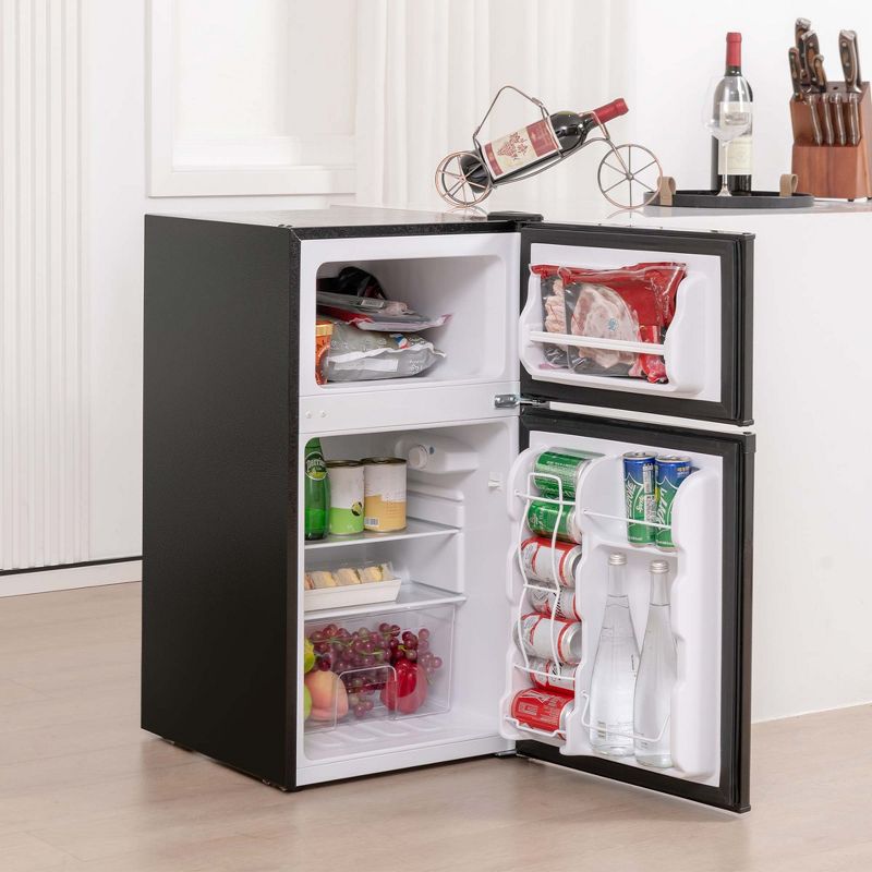 Costway Compact Refrigerator, 3.2 Cu.Ft. Fridge Freezer Compartment with Reversible 2 Door Black, 4 of 11