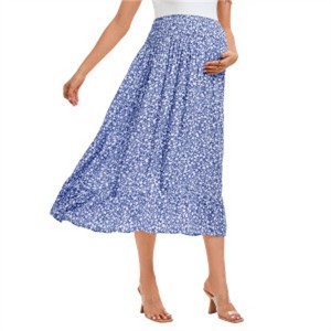 Clearlove Maternity Dress Women's High Waist Floral Print Pleated Maxi Skirt Casual Flowy Swing A Line Long Skirts - 1 of 3