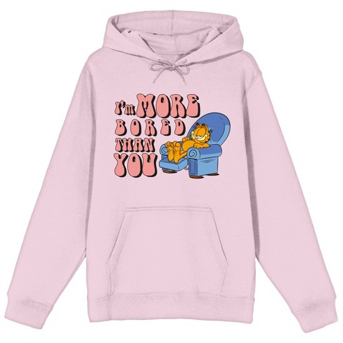 Garfield I Am More Bored Than You Long Sleeve Cradle Pink Adult Hooded Sweatshirt Medium