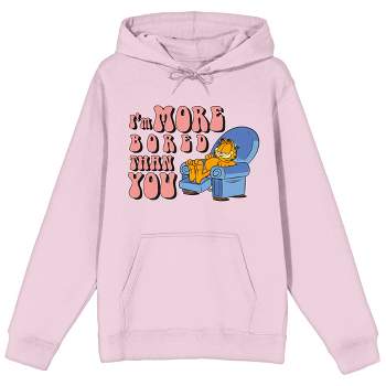 Garfield I Am More Bored Than You Long Sleeve Cradle Pink Adult Hooded Sweatshirt