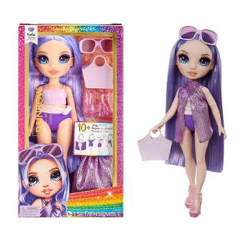 Rainbow High Swim & Style Violet 11'' Doll with Shimmery Wrap to Style 10+ Ways, Removable Swimsuit, Sandals, Accessories Purple