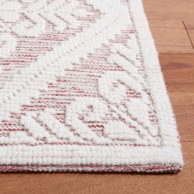 Ivory and Red Hand-Knotted Wool 6' x 9' Area Rug