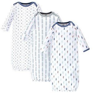 Luvable Friends Baby Boy Cotton Long-Sleeve Gowns 3pk, Boy Feathers, 0-6 Months - 1 of 4