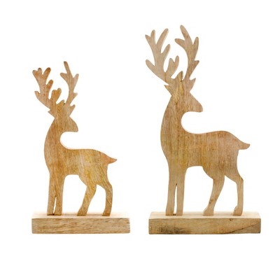 Auldhome Design Wooden Reindeer Statues Set Of 2; Primitive Style Mango ...