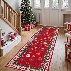 Washable Christmas Party Print Accent Rug w/ Non-Slip Backing,Stain-Resistant Low Pile Holiday Carpet - 1 of 4