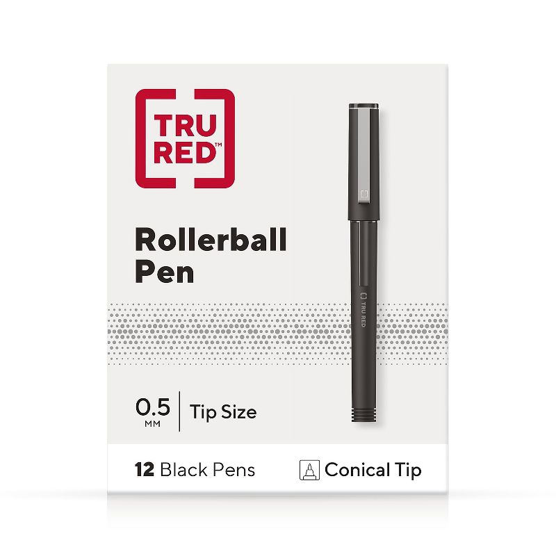 TRU RED Rollerball Pens Fine Point Black Dozen/Pack TR57321, 1 of 10
