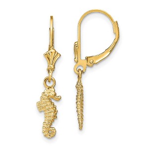 Black Bow Jewelry 3D Mini Textured Seahorse Lever Back Earrings in 14k Yellow Gold - 1 of 4