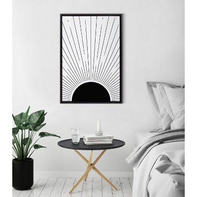 Black and White Abstract Sunset Canvas Art with Polystyrene Frame