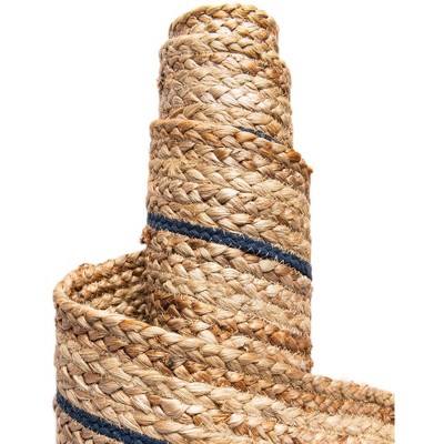 Handmade Natural and Navy Blue Braided Jute 8' x 10' Rug