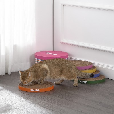 THE LICKER STORE Kate 12" Modern Patterned Cardboard Reversible Cat Scratcher Pad in Box with Catnip, Multi-Colored (5-Pack)