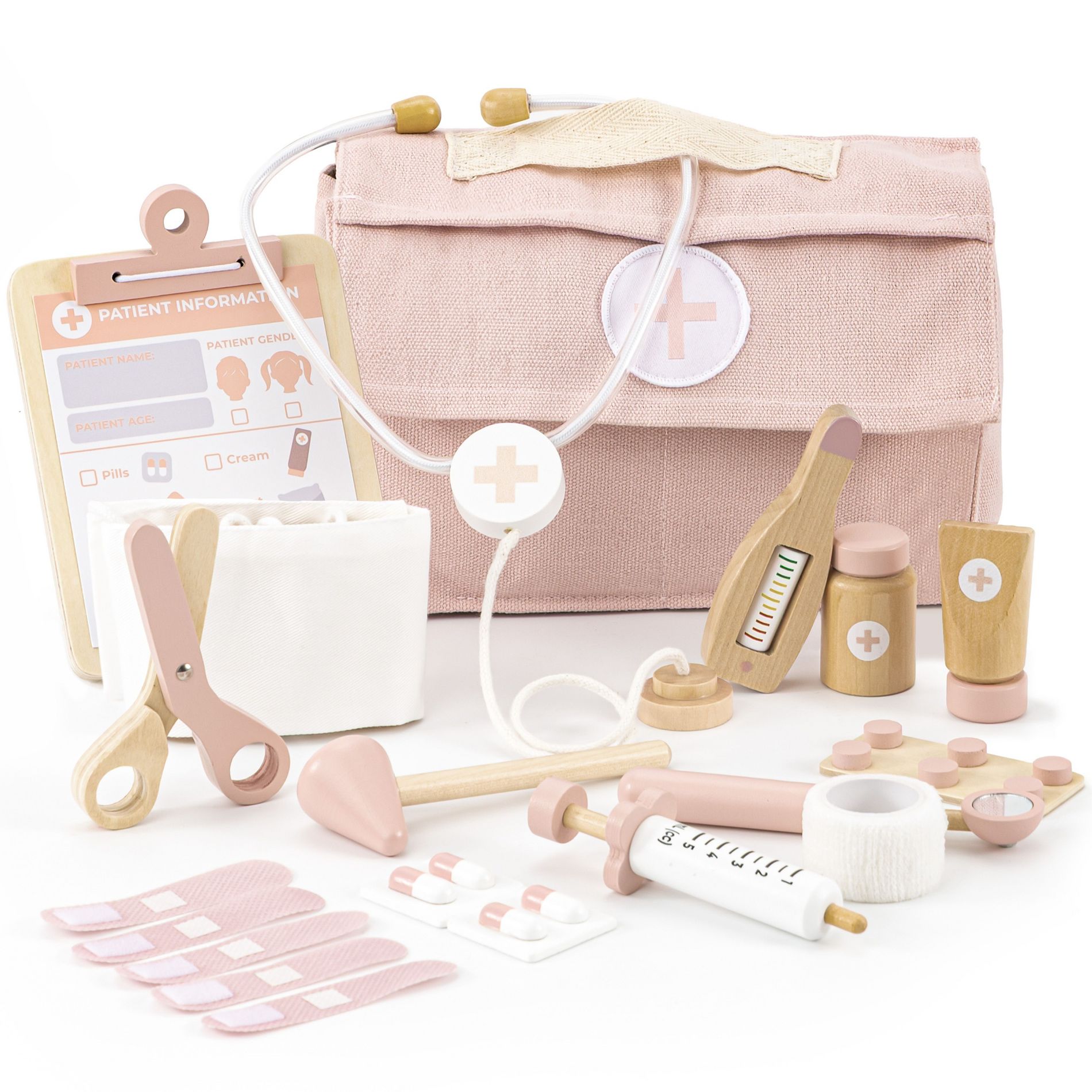 ZICOTO Wooden Doctor Play Set for Toddlers – Durable Pretend Medical Kit for Kids 3–5 with Safe, Realistic Tools and a Carrying Case