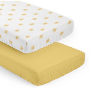 Sweet Jojo Designs Baby Boy, Girl, Unisex/Gender Neutral 2pc Fitted Crib Sheets Set Boho Sun White and Mustard Yellow - 1 of 4
