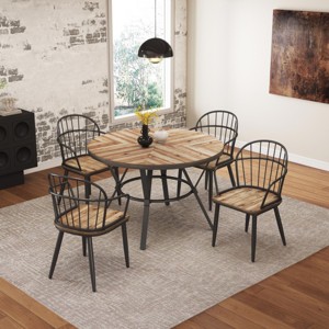 5-Piece Modern Light Birch Dining Set,Dining Room Chair Set 4 With Arms,Dining Table With Metal Legs -Maison Boucle - 1 of 4