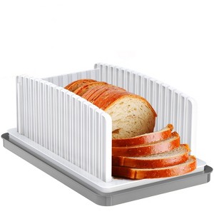 Angel Sar Bread Slicing Guide with Adjustable Width, Foldable Cutting Guide with Crumb Tray, for Homemade Bread, Bagels, Cakes - 1 of 4