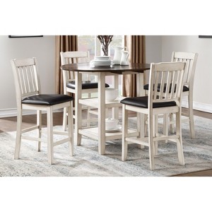 Sapphtopaz Round Dining Table Kitchen Table Transitional Style Counter Height Table with 2 Display Shelves - 1 of 4