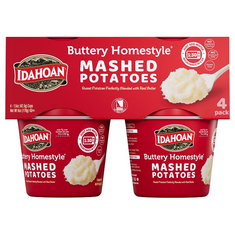 Idahoan Gluten Free Buttery Homestyle Microwavable Mashed Potato Cups - 6oz/4ct: Wheat Free, Plant-Based, 1 of 11