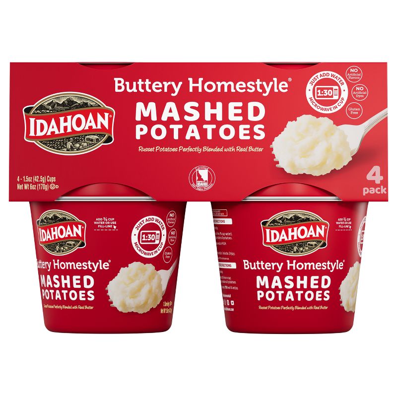 Idahoan Gluten Free Buttery Homestyle Microwavable Mashed Potato Cups - 6oz/4ct, 1 of 7