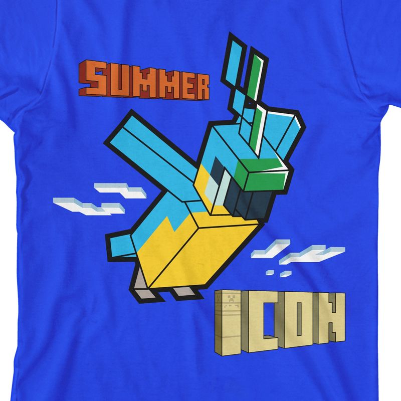Minecraft Parrot with Summer Icon 3D Text Youth Boy's Royal Blue T-Shirt, 2 of 4